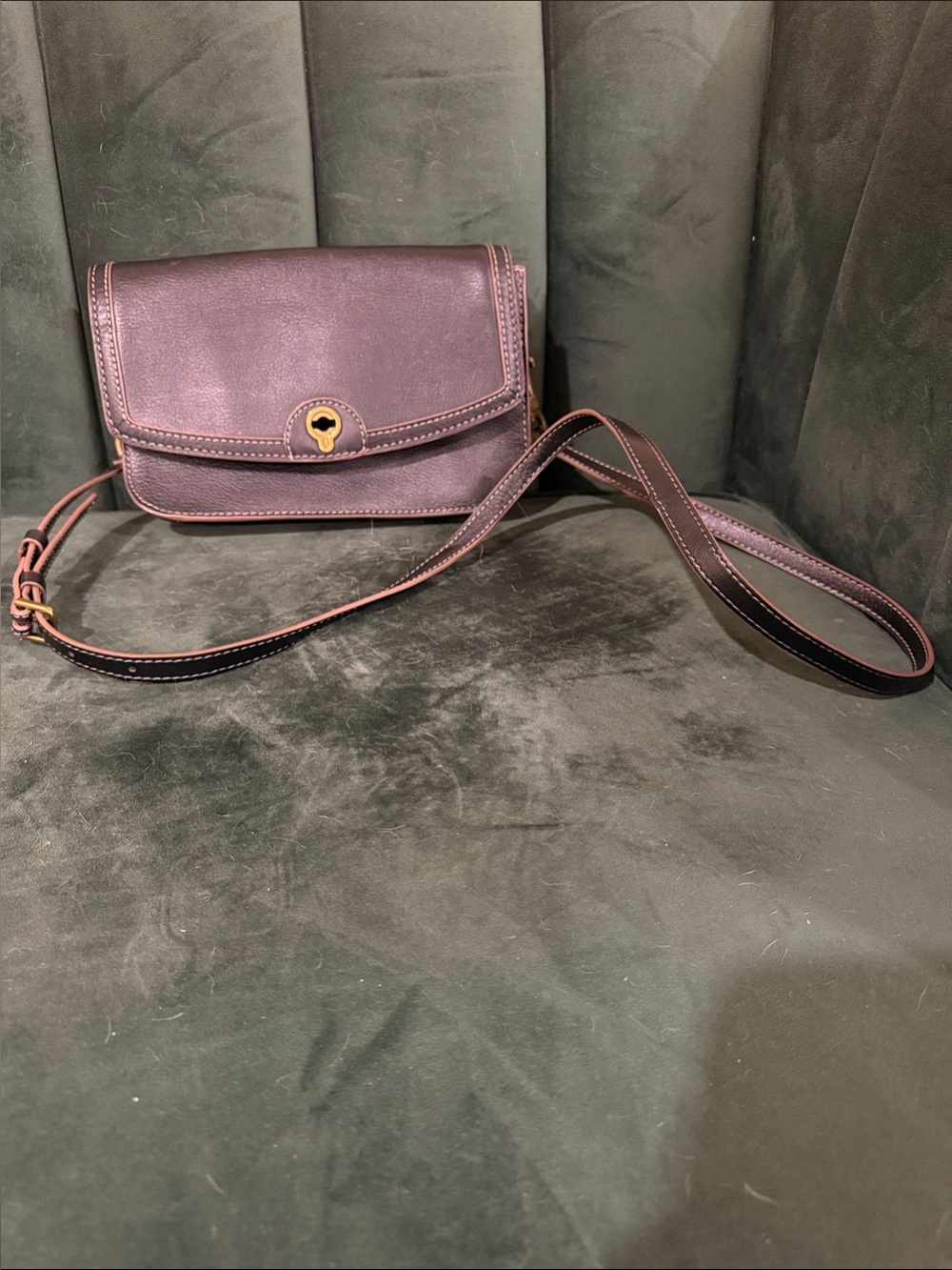 Fossil Black Leather Crossbody with Gold Accent